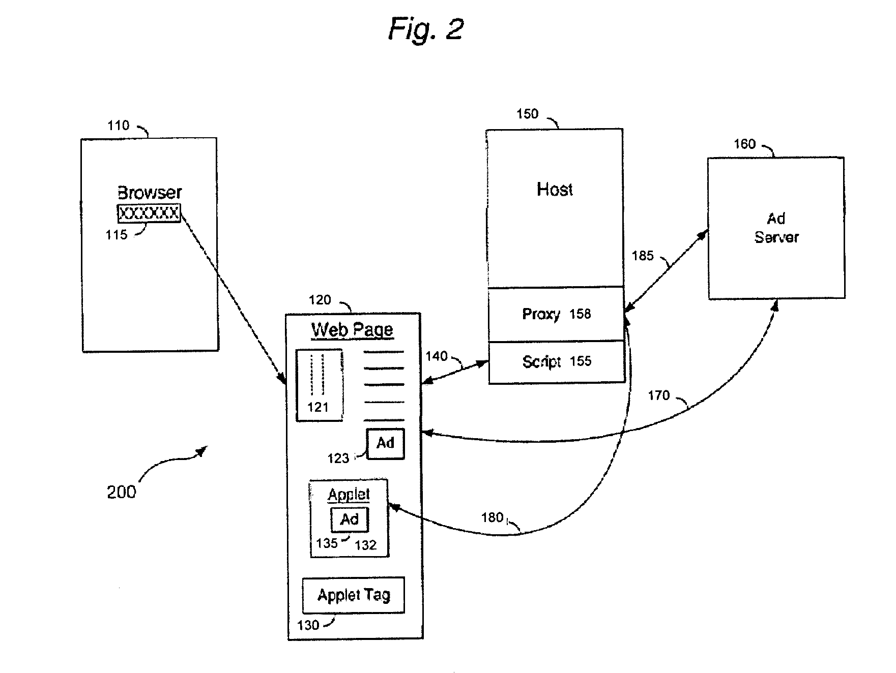 System and method for implementing click-through for browser executed software including ad proxy and proxy cookie caching