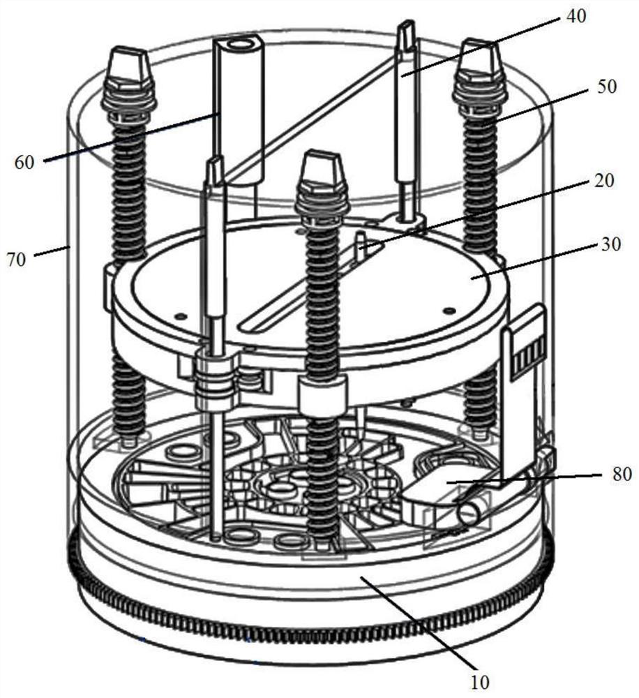 Three-degree-of-freedom pipetting device of closed cartridge and closed cartridge