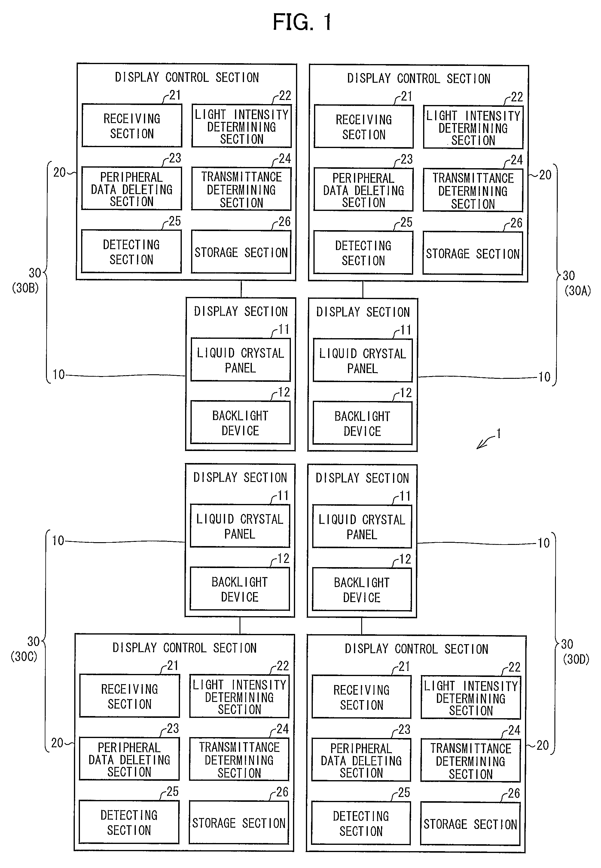 Liquid crystal display device, multi-display device, method for determining light intensity, and storage medium