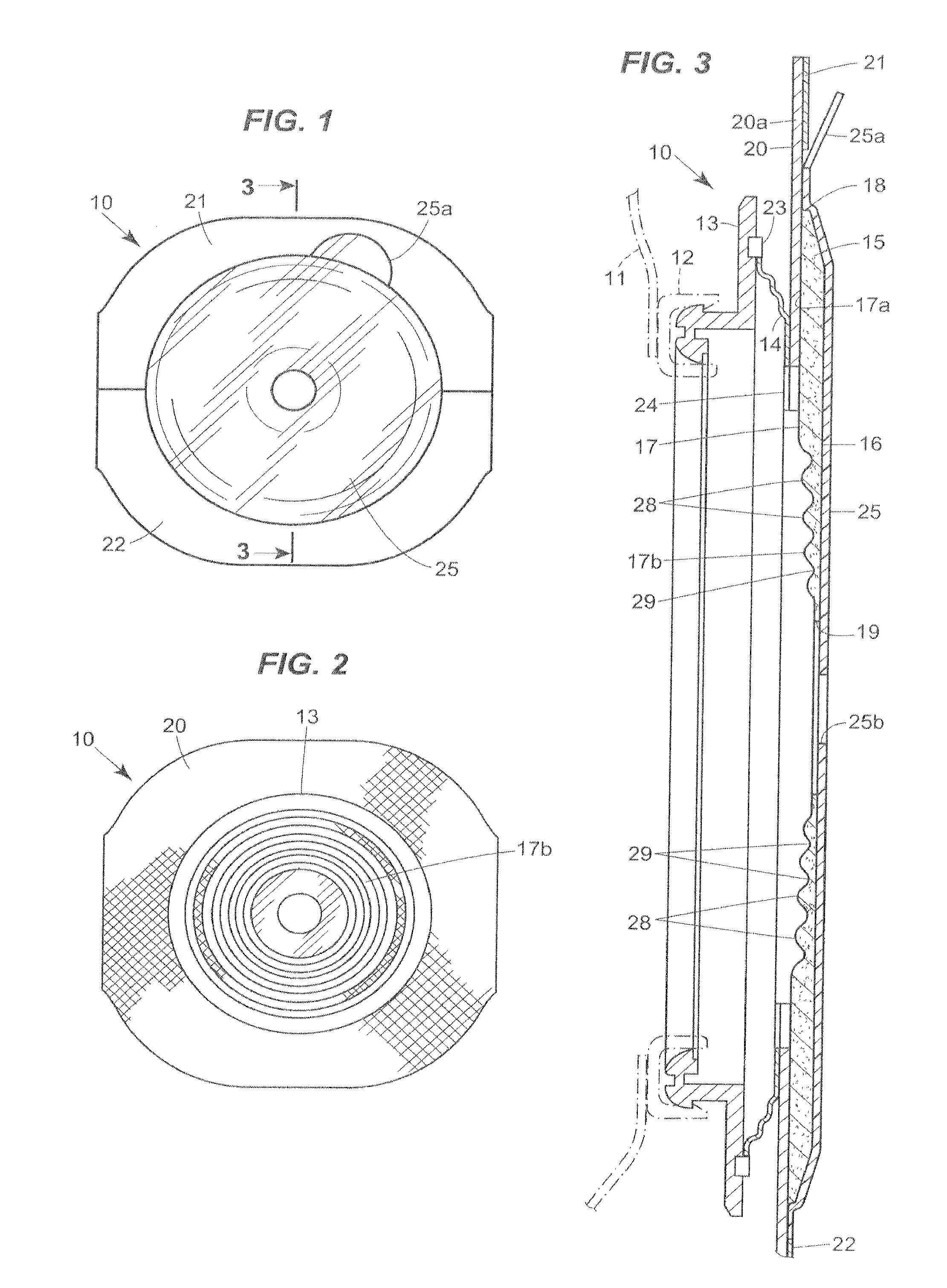 Ostomy faceplate having moldable adhesive wafer with diminishing surface undulations