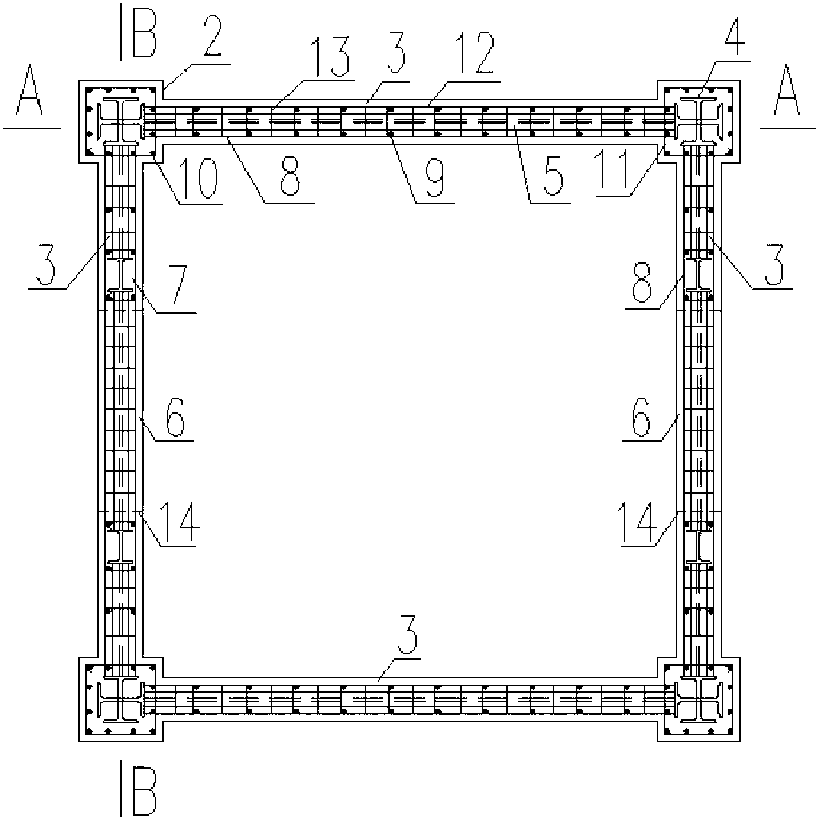 Powerful confined concrete core wall with obvious columns and hidden beams