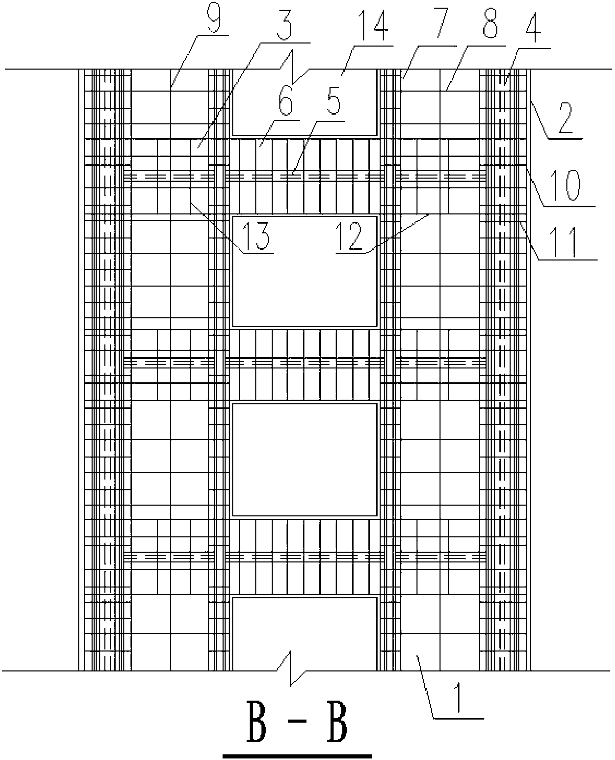 Powerful confined concrete core wall with obvious columns and hidden beams