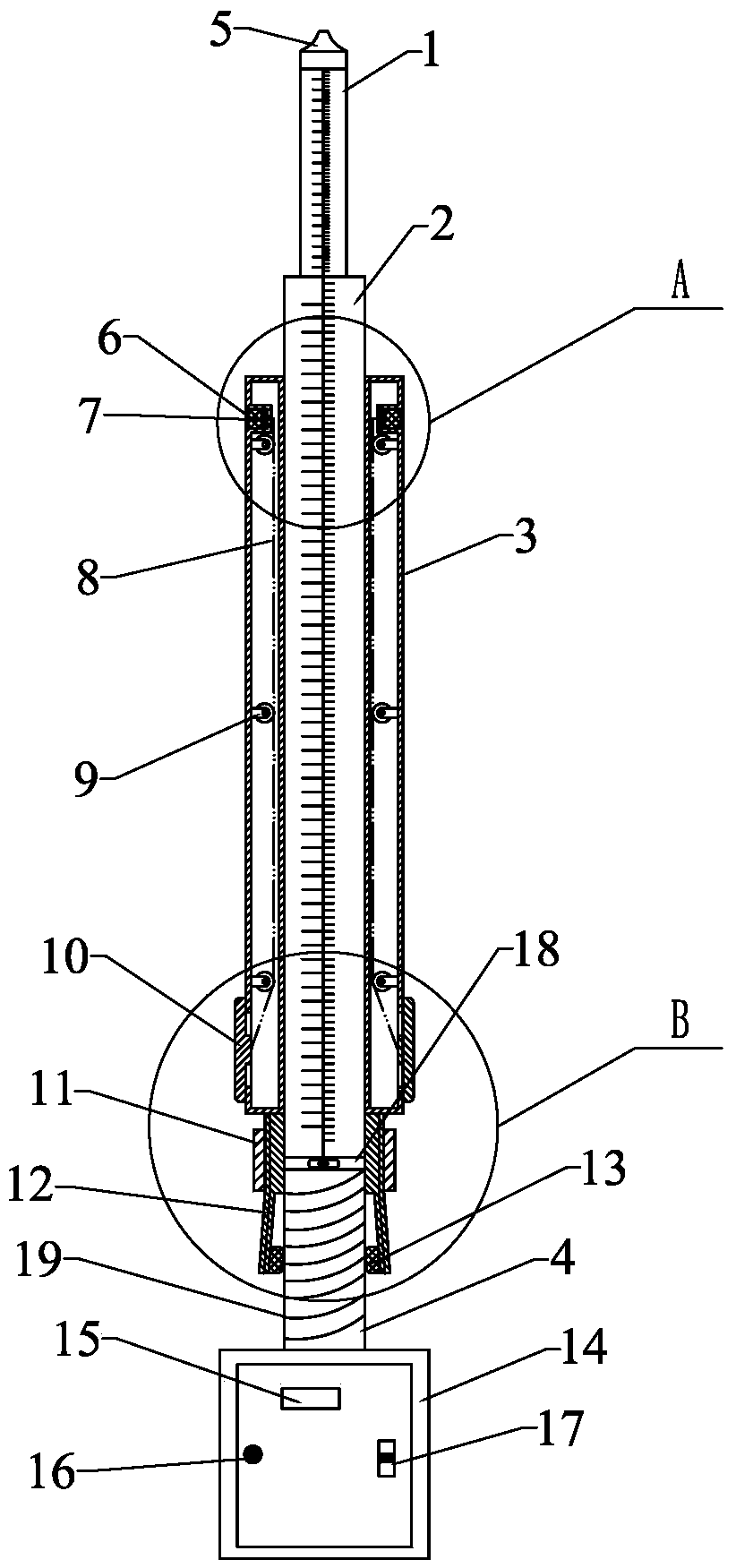 Measuring device and method for destructive testing in tunnel lining quality detection