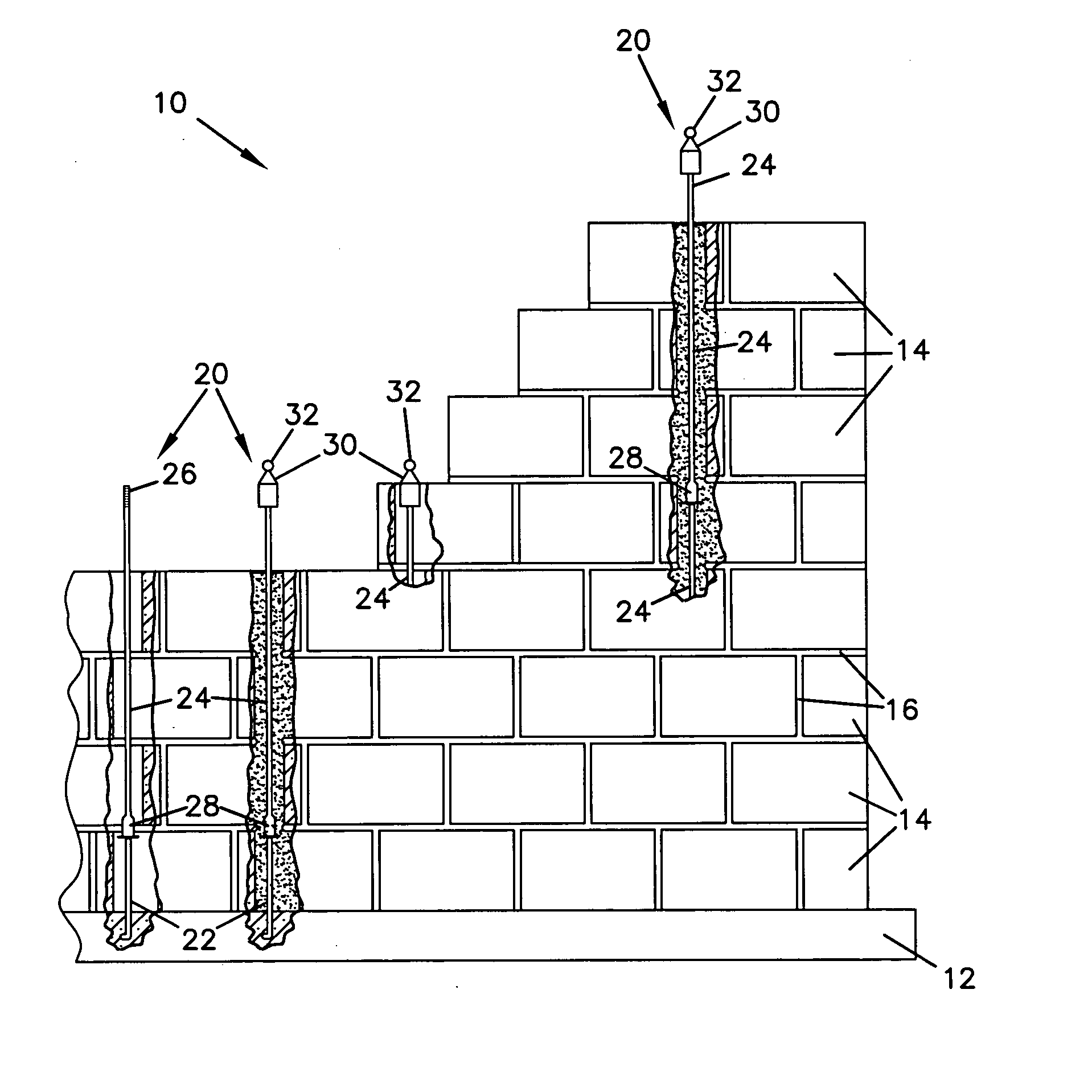 Rebar reinforced masonry wall system and method