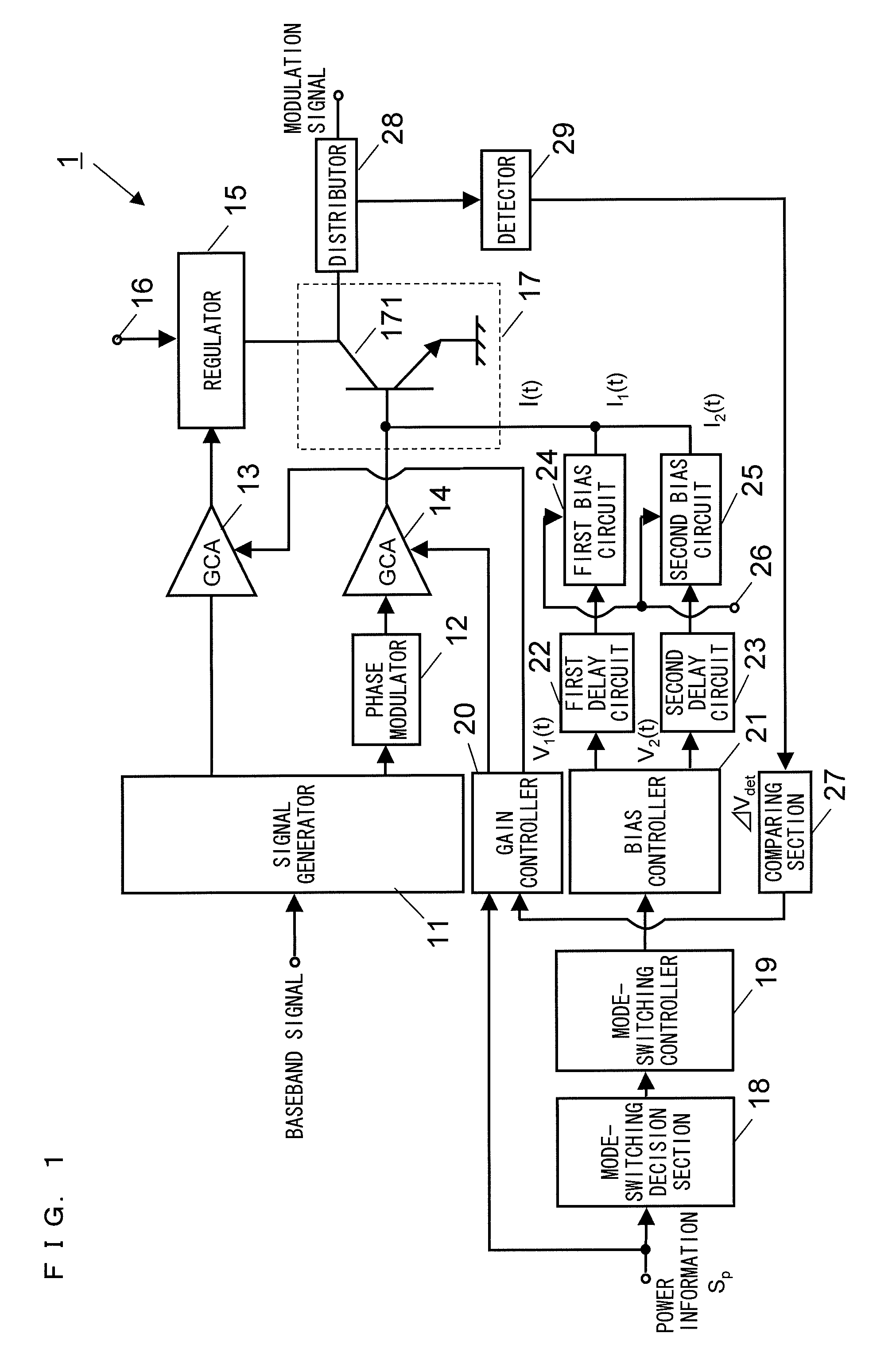 Transmission circuit for bias control of power amplifier