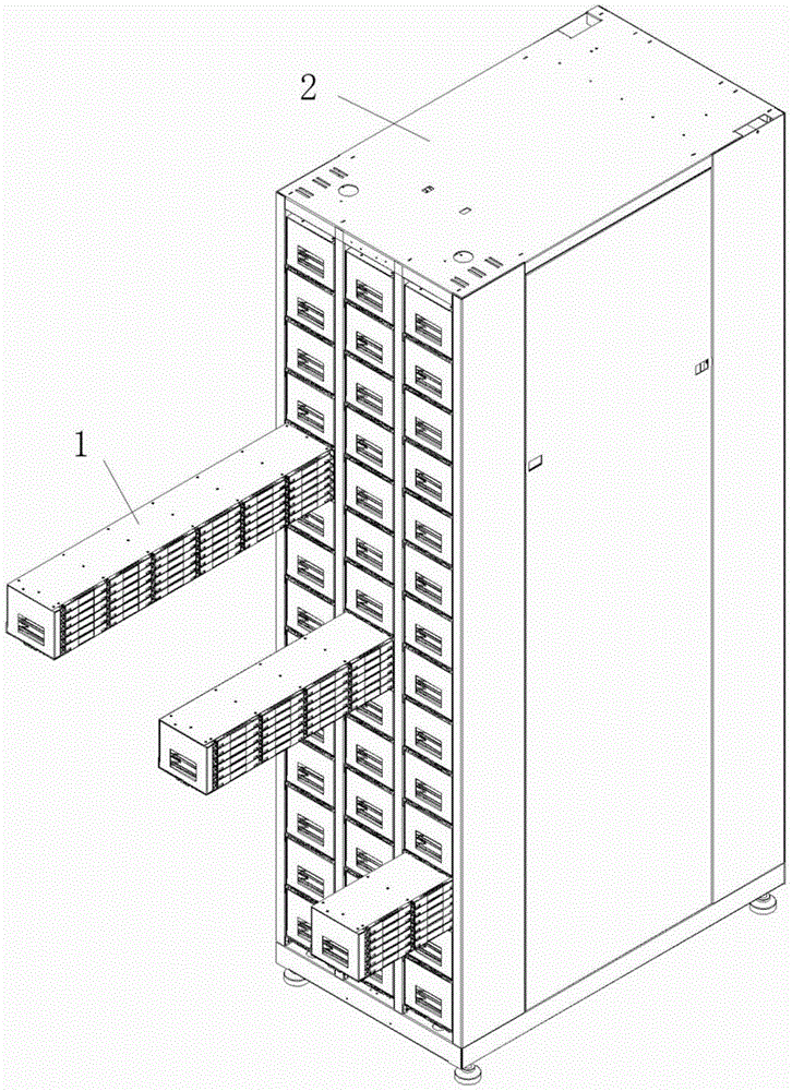 A device, method and system for data storage and reading and writing based on off-line optical disc library