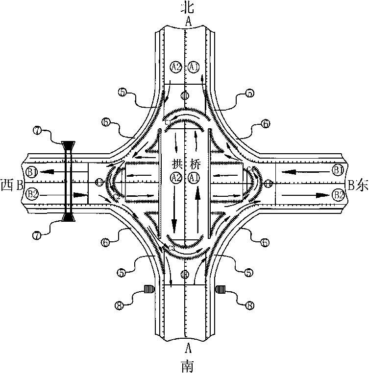 Improved tunnel concave bridge of traffic hub system for keeping intersection simultaneously smooth in sixteen directions