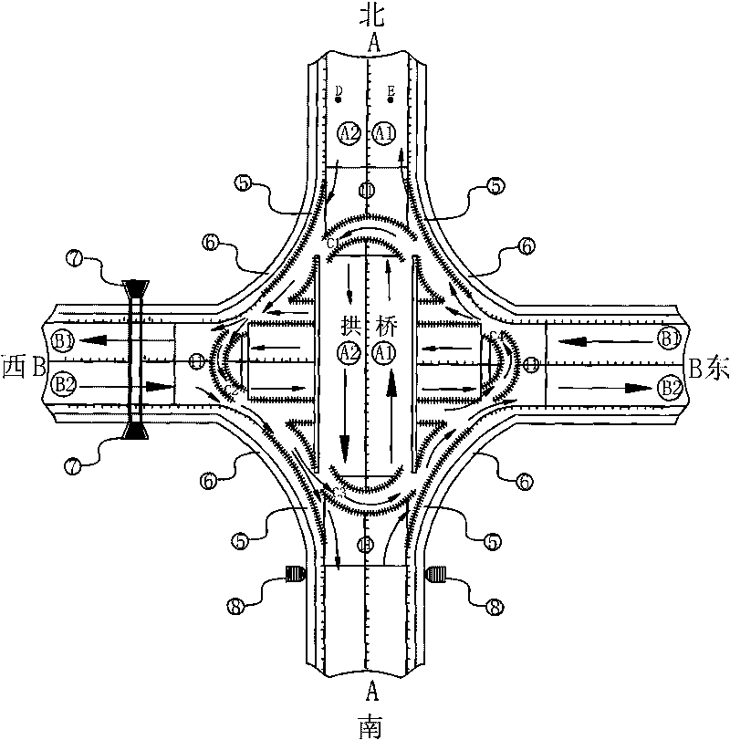 Improved tunnel concave bridge of traffic hub system for keeping intersection simultaneously smooth in sixteen directions