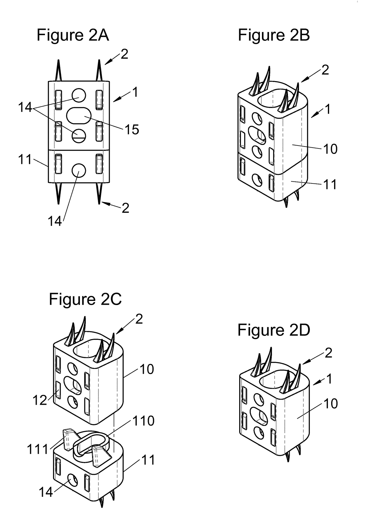 Vertebral implant, vertebral fastening device of the implant and implant instrumentation