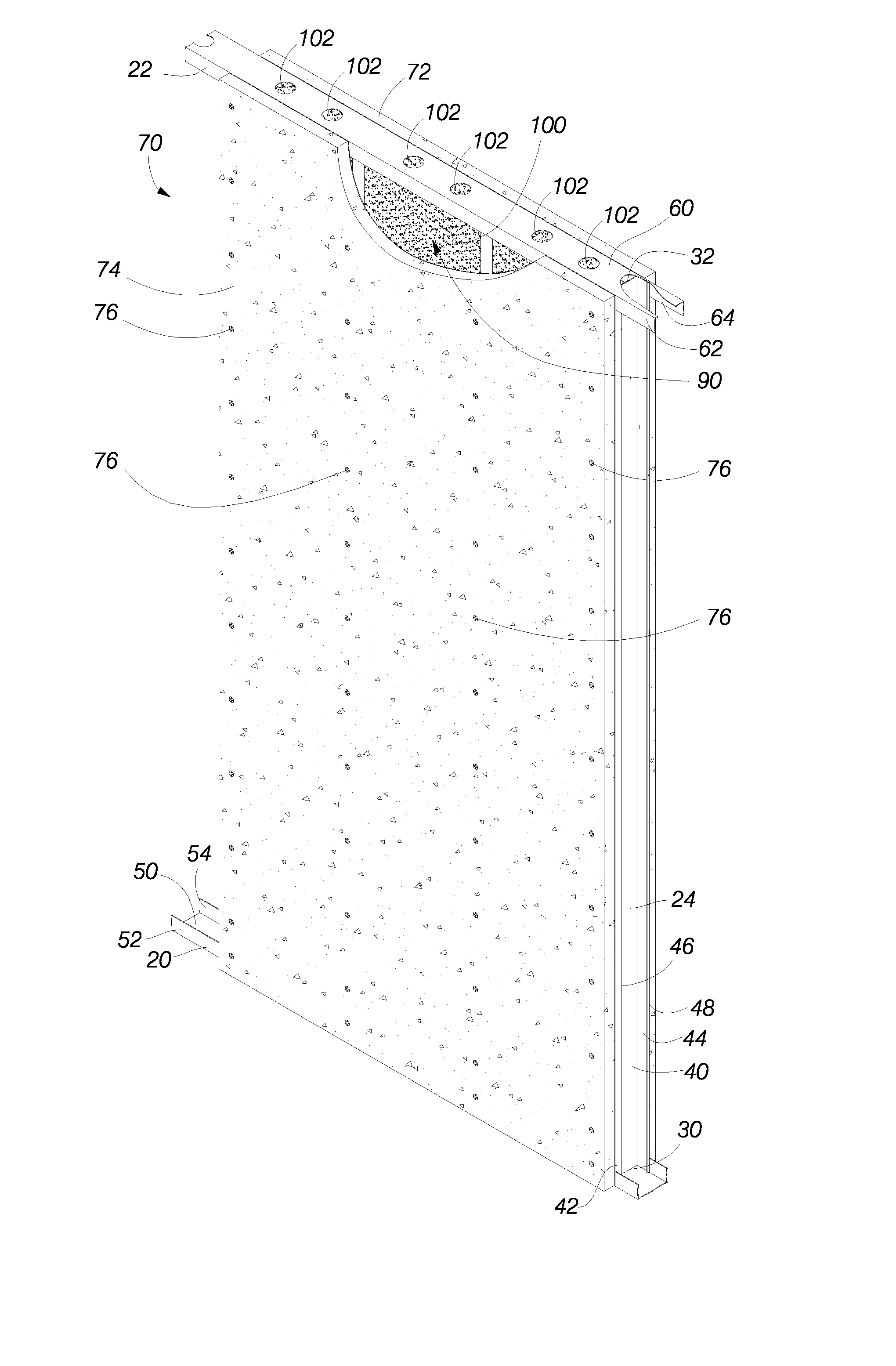 Wall structure for protection from ballistic projectiles