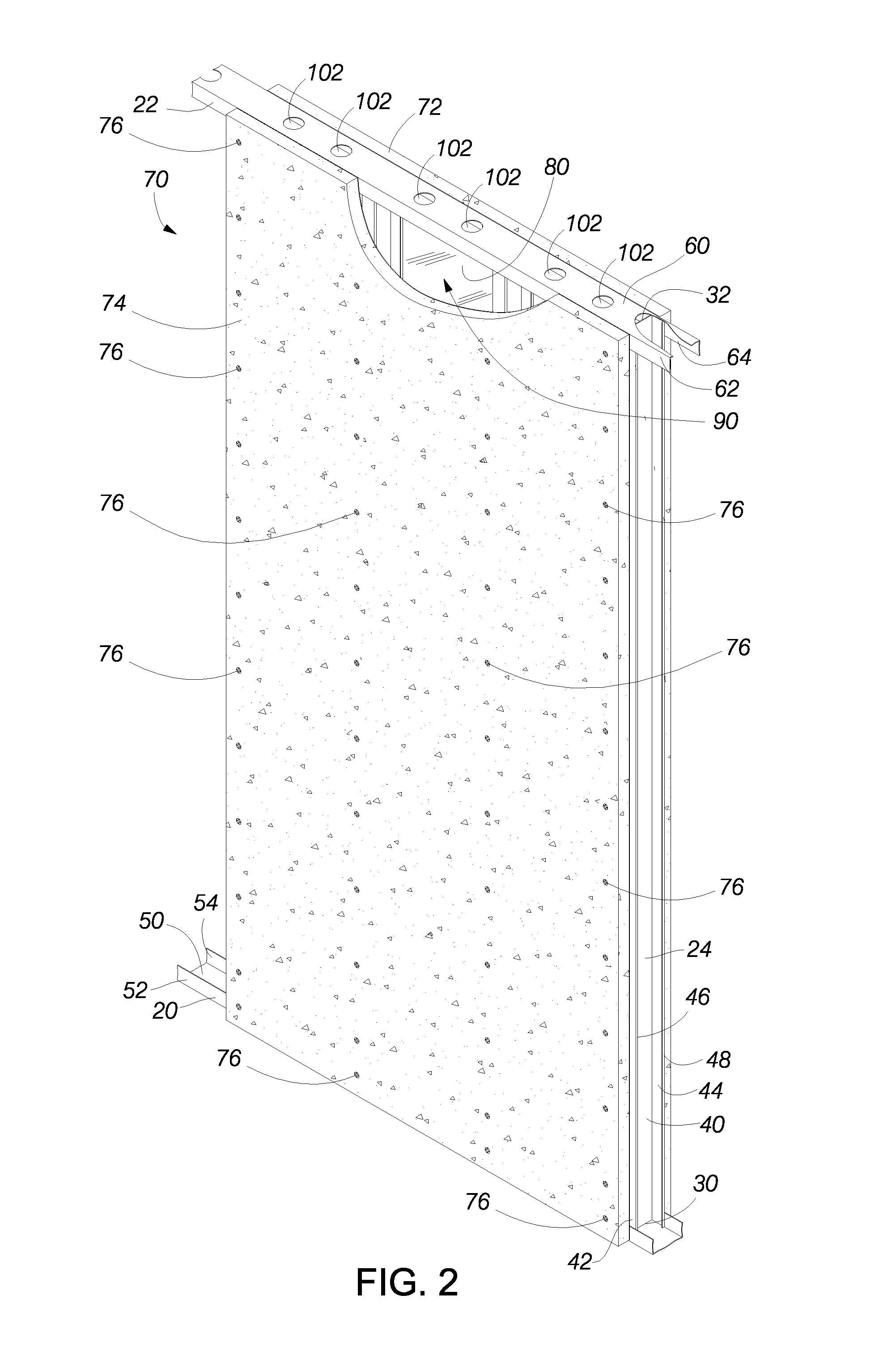 Wall structure for protection from ballistic projectiles