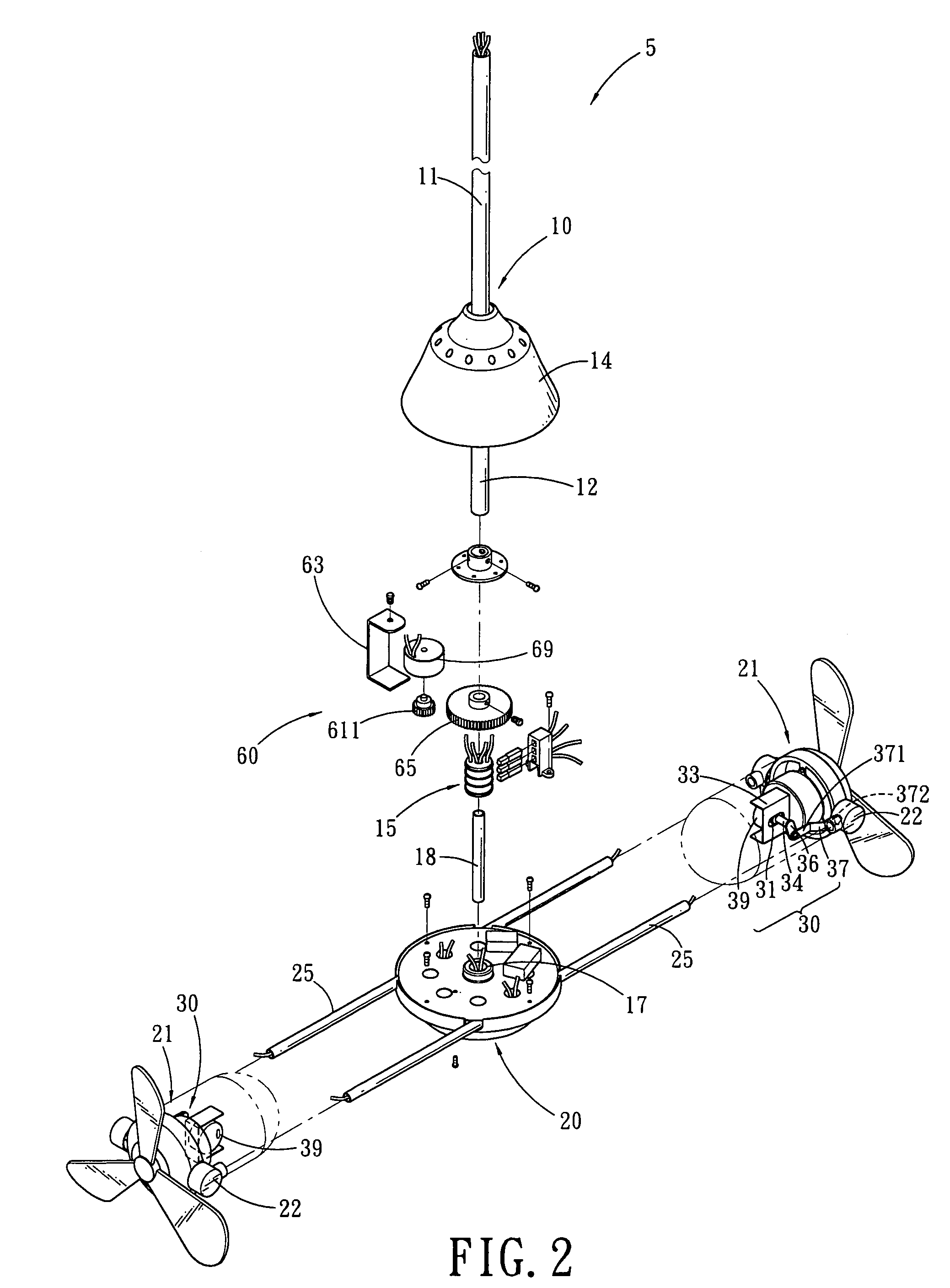 Multi-fan assembly comprising a servomotor driven vertical oscillation means for each fan