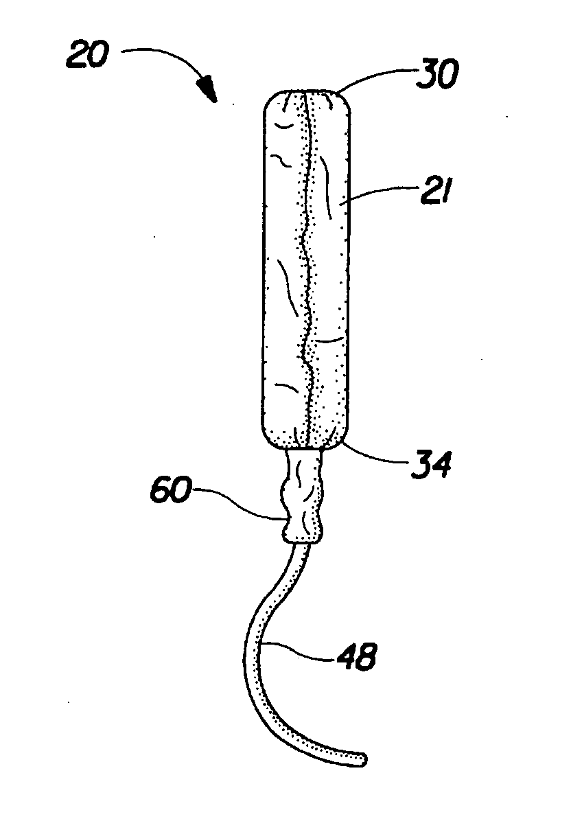 Absorbent tampon comprising a visually distinct withdrawal member