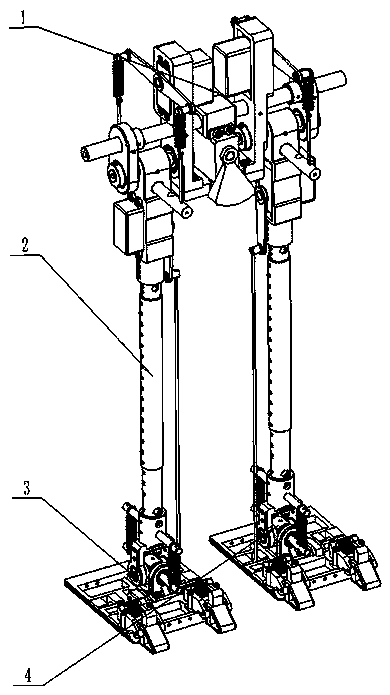 Kneeless underactuated bionic biped walking machine with auxiliary side swing mechanism