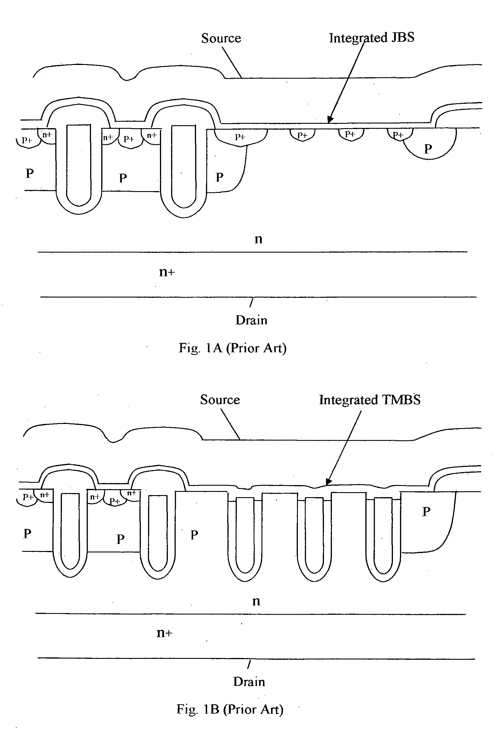 Shielded gate trench (SGT) MOSFET cells implemented with a schottky source contact