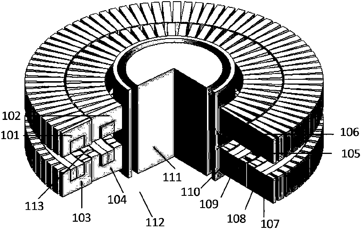 Radial multi-channel non-contact slip ring with distributed secondary winding