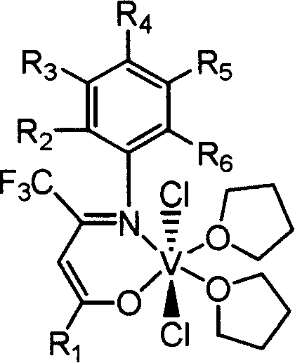 Beta-diketone monoimine vanadium catalyst containing trifluoromethyl radical for olefinic polymerization and its preparation method and uses