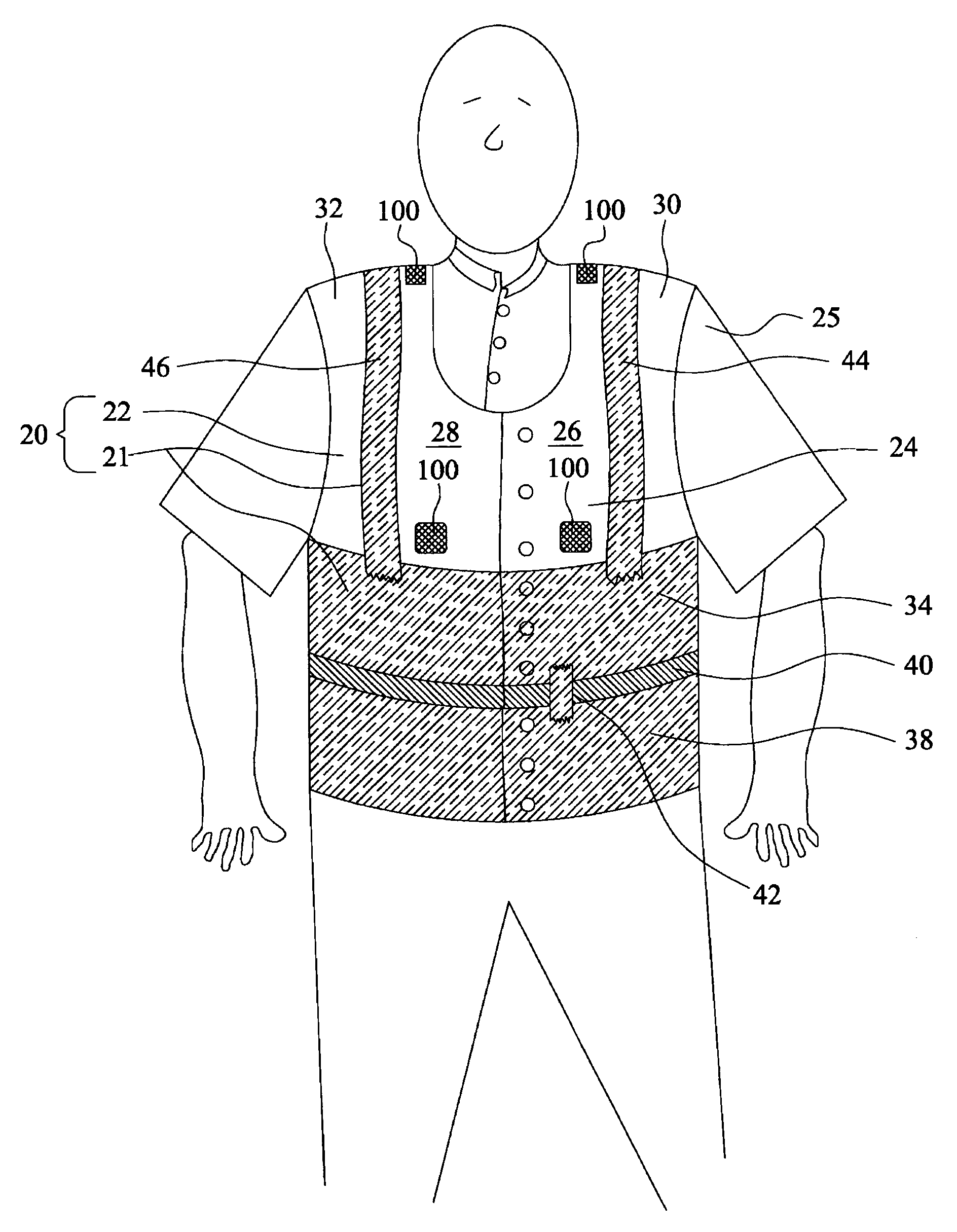 Ultra-broadband antenna incorporated into a garment