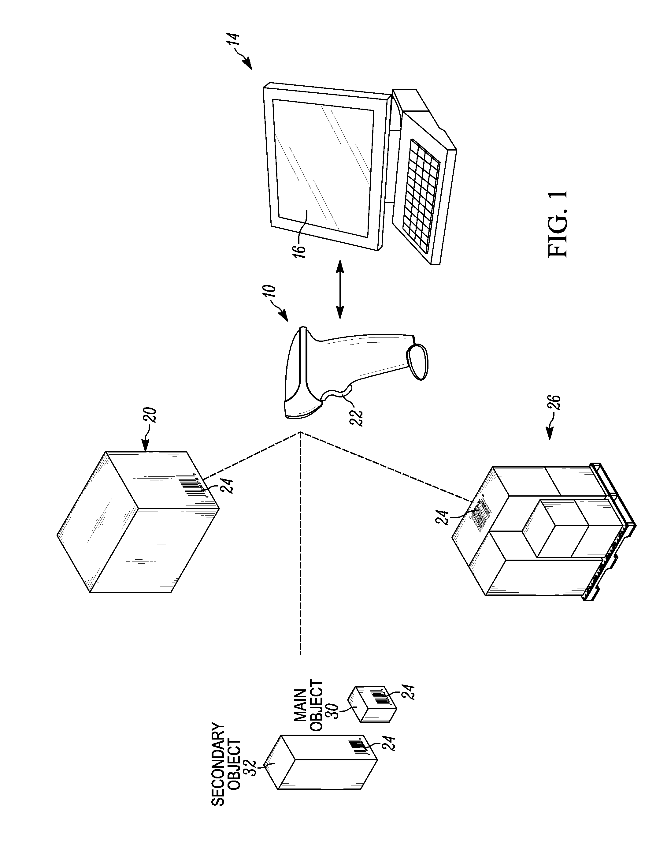 Apparatus for and method of estimating dimensions of an object associated with a code in automatic response to reading the code