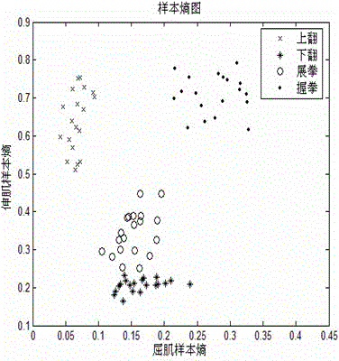 Method for identifying surface electromyography (sEMG) on basis of empirical mode decomposition (EMD) sample entropy