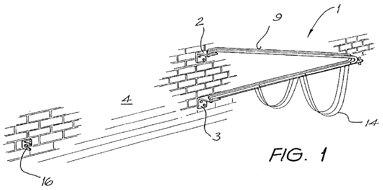 Fold away support including a plurality of boom members joined by flexible linking structure