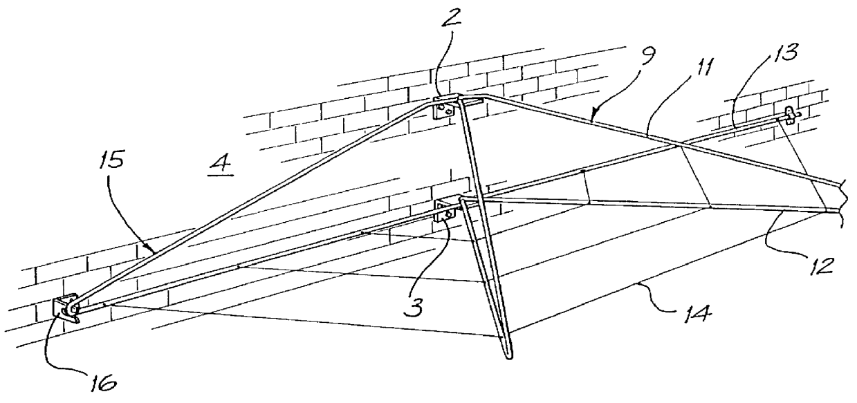 Fold away support including a plurality of boom members joined by flexible linking structure