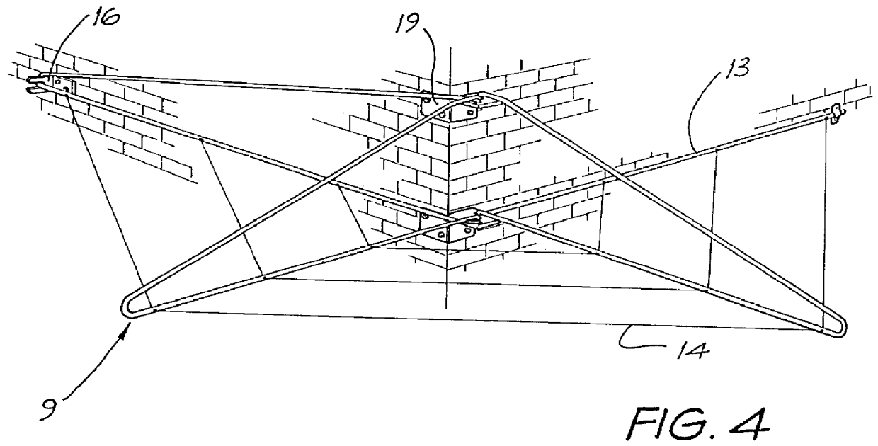 Fold away support including a plurality of boom members joined by flexible linking structure