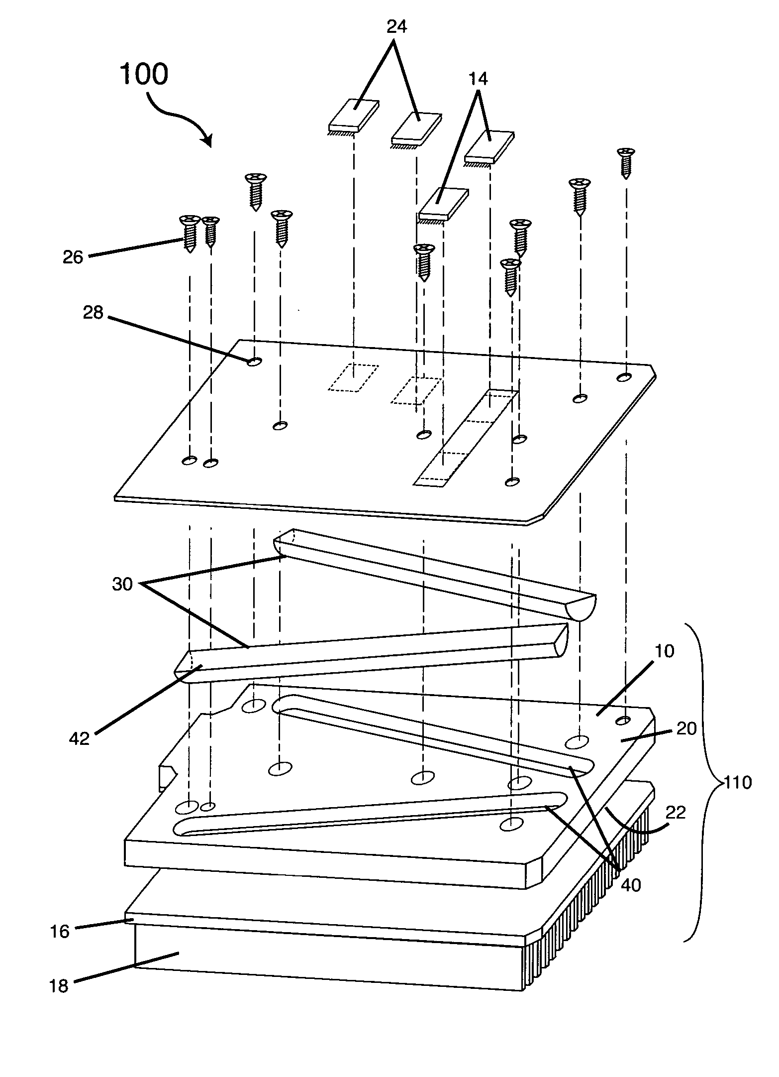 RF power amplifier assembly with heat pipe enhanced pallet