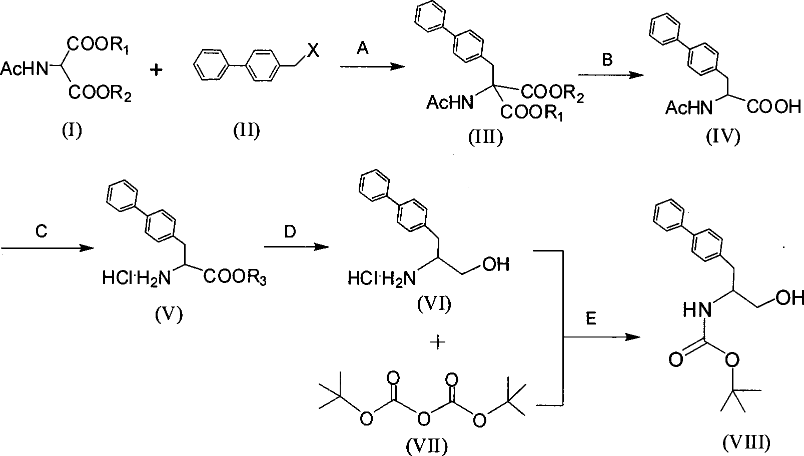 Synthesis method of tert-butyl-[2-(biphenyl-4-yl)-1-(hydroxymethyl)ethyl] carbamate