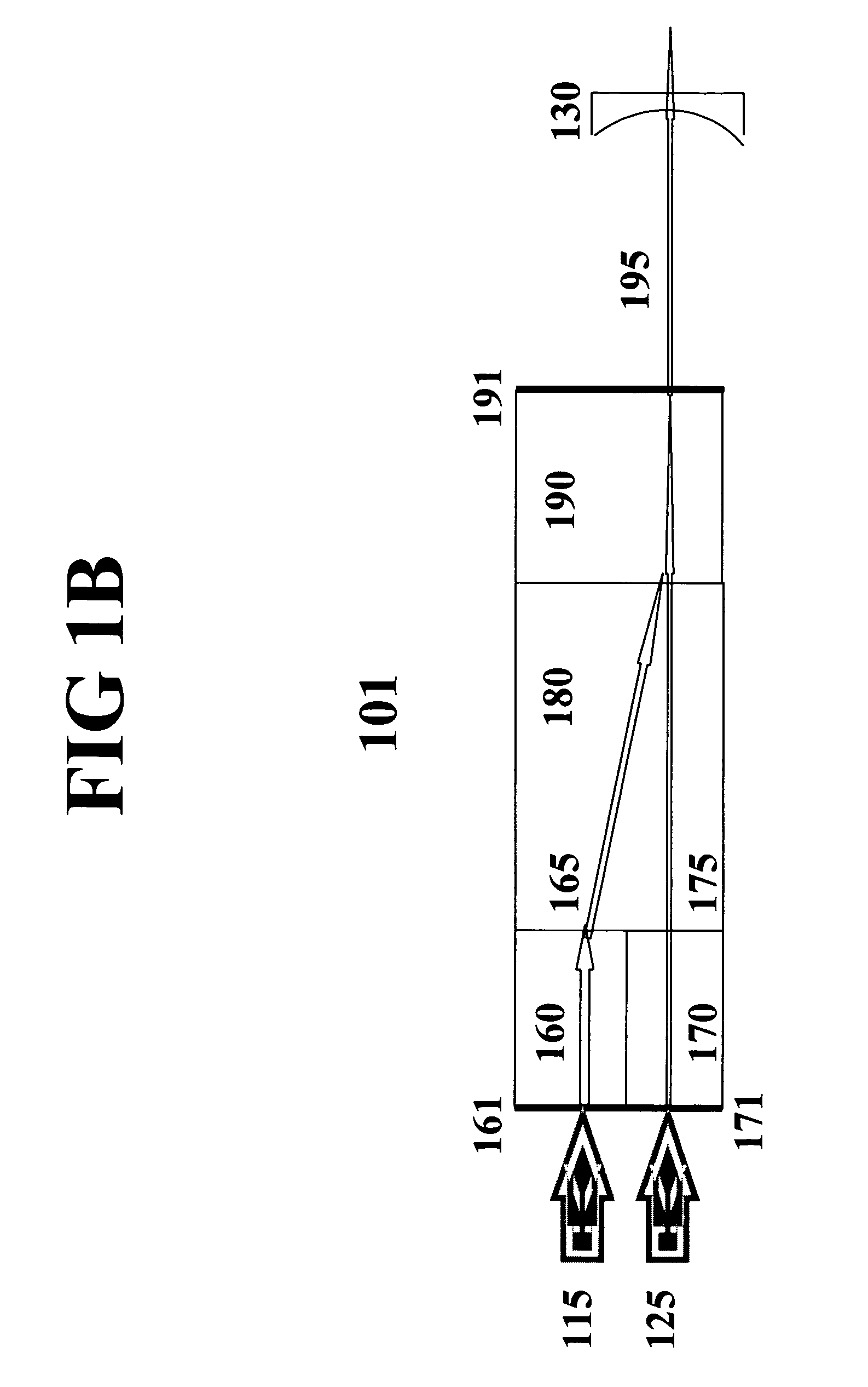 Monolithic microchip laser with intracavity beam combining and sum frequency or difference frequency mixing