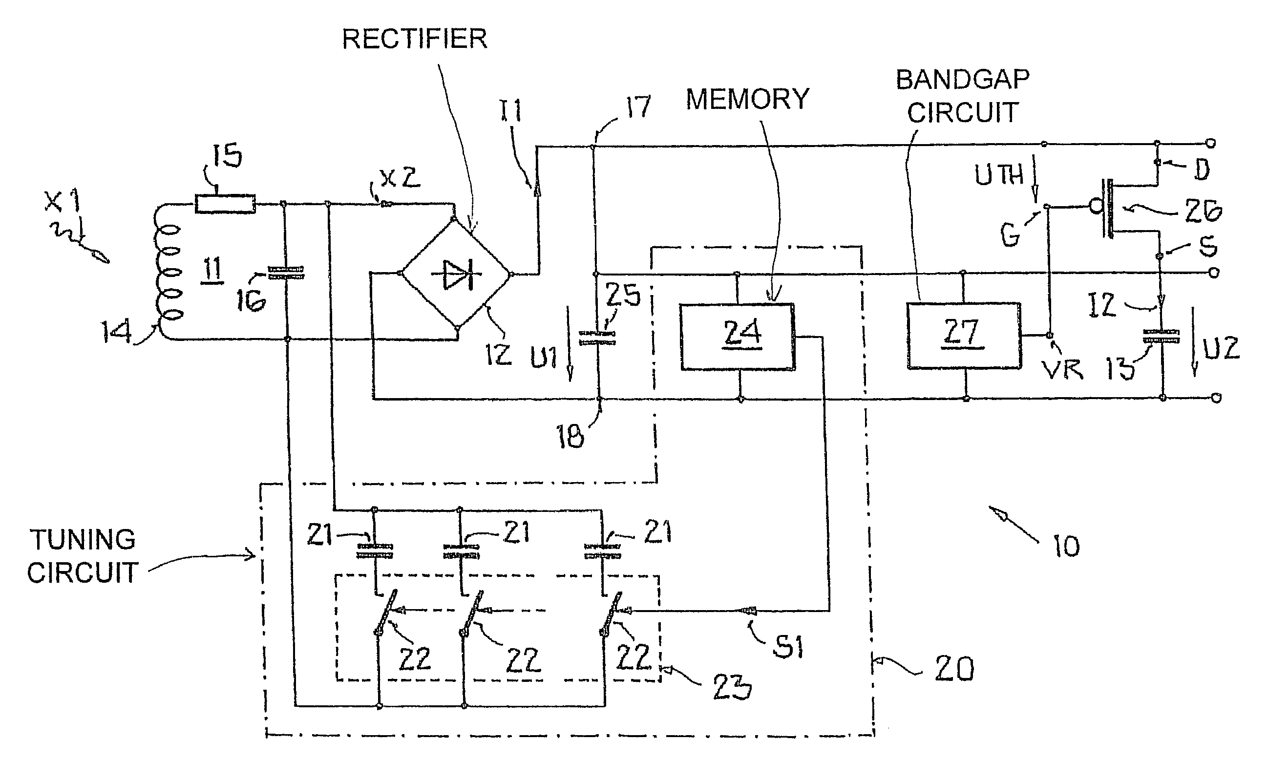 Circuit arrangement and method for supplying power to a transponder