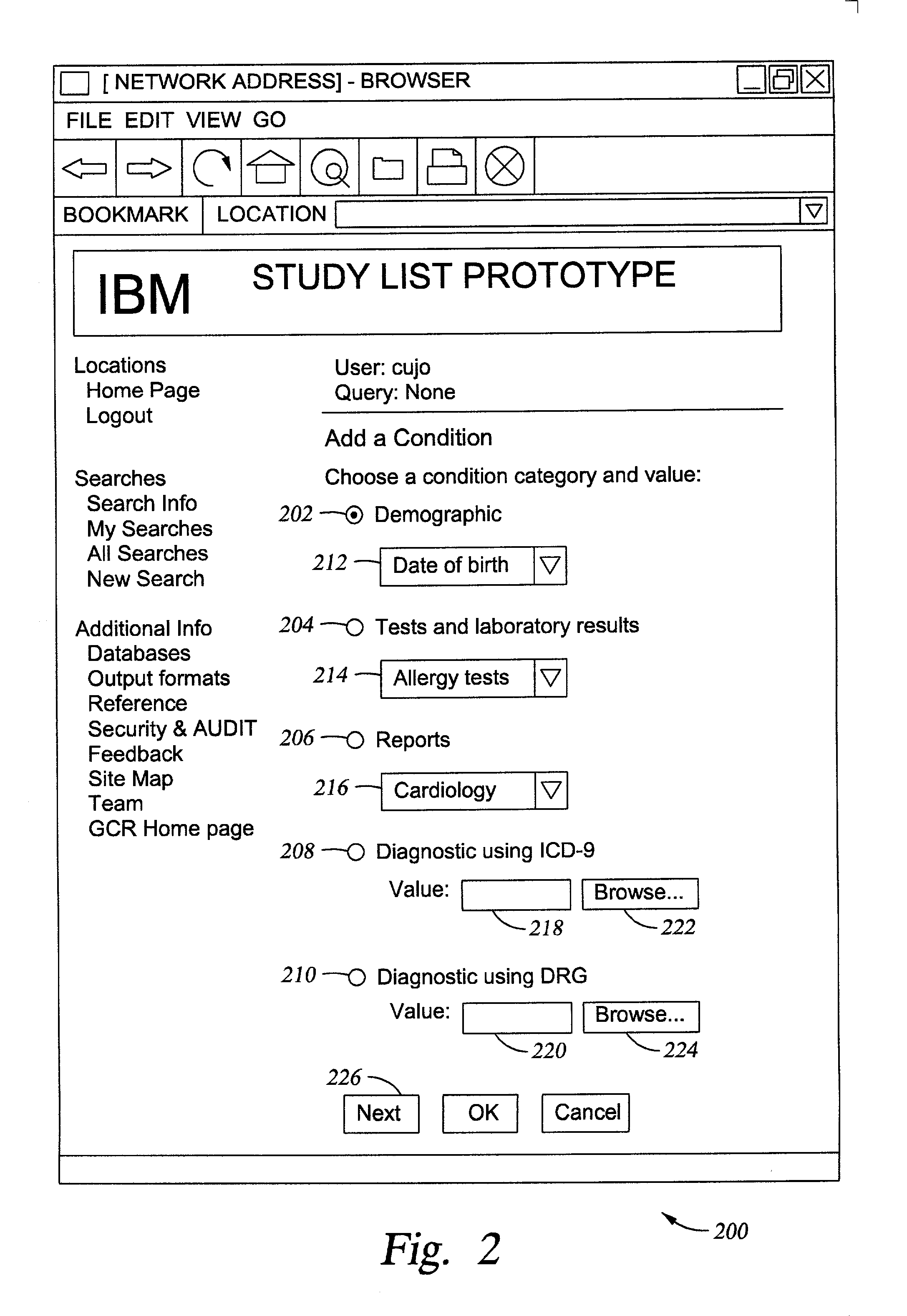 Graphical user interface for building queries with hierarchical conditions