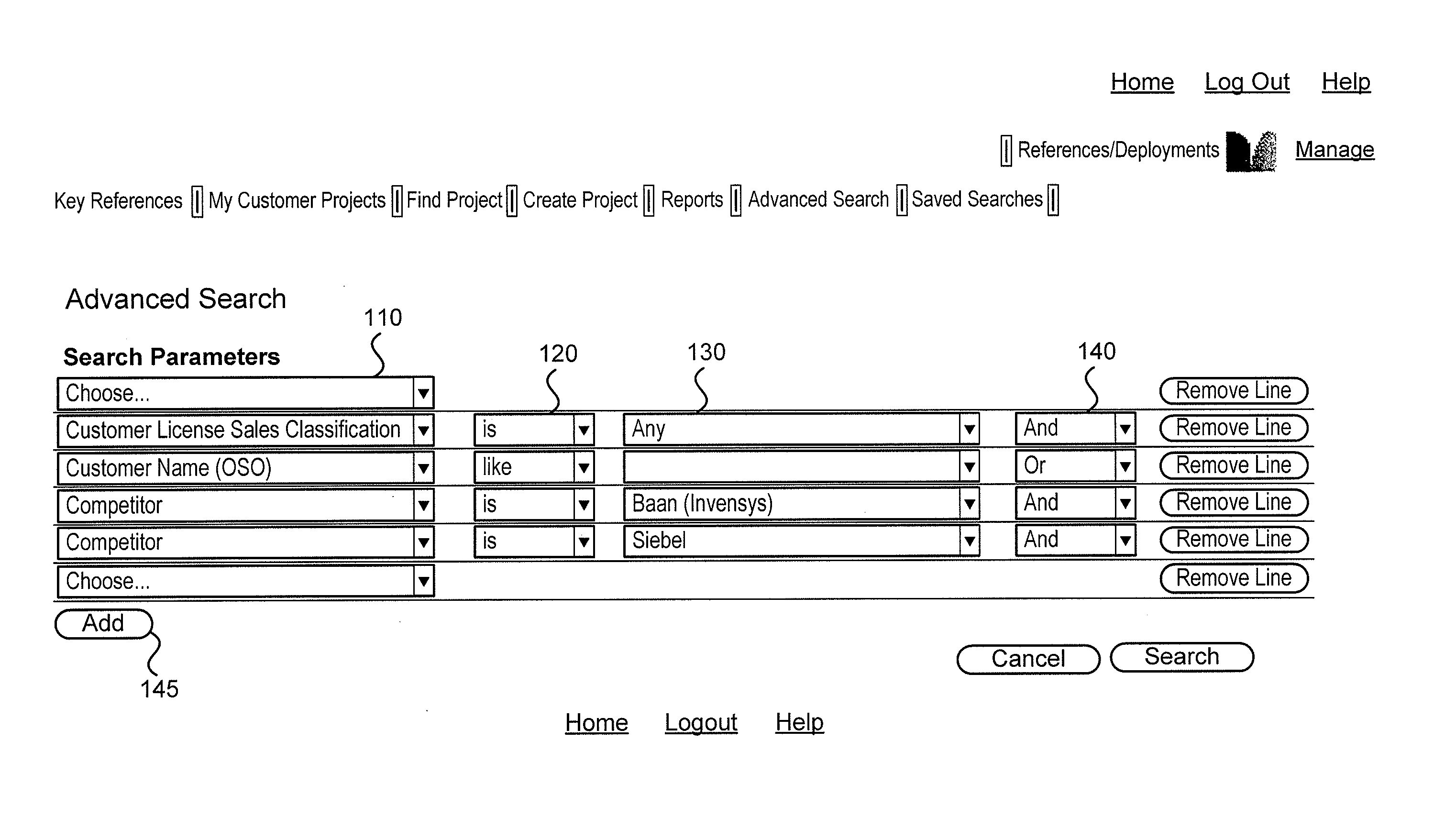 Web-based user interface for searching metadata-driven relational databases