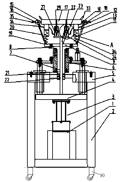 Optical fiber disk bar code scanner jacking rotating device with vibration isolation and anti-abrasion supporting feet