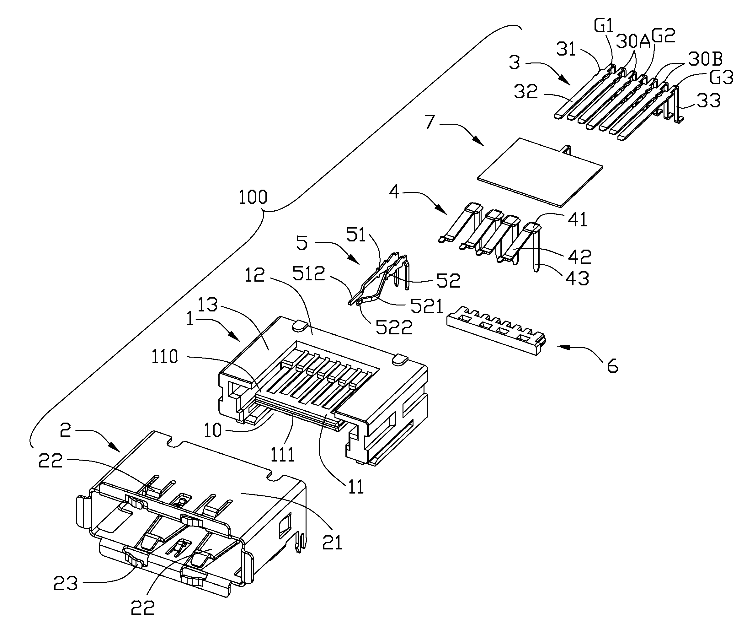 USB/ESATA combo receptable featured with ground layer retarding interfaces therebetween