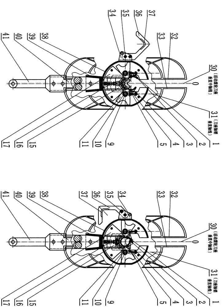 Pin type opening and closing positioning pulling cutter (harvesting tool for mulberry leaf cutting and mulberry branch pull-cutting)