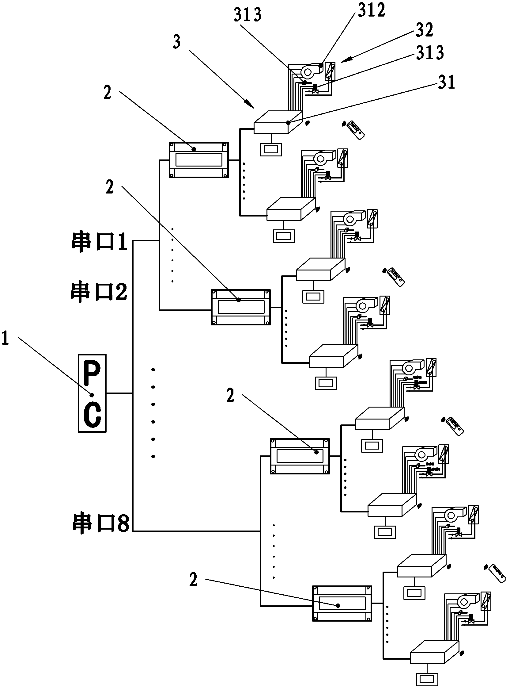 Water resource heat pump central air conditioner centralized control system and charging method