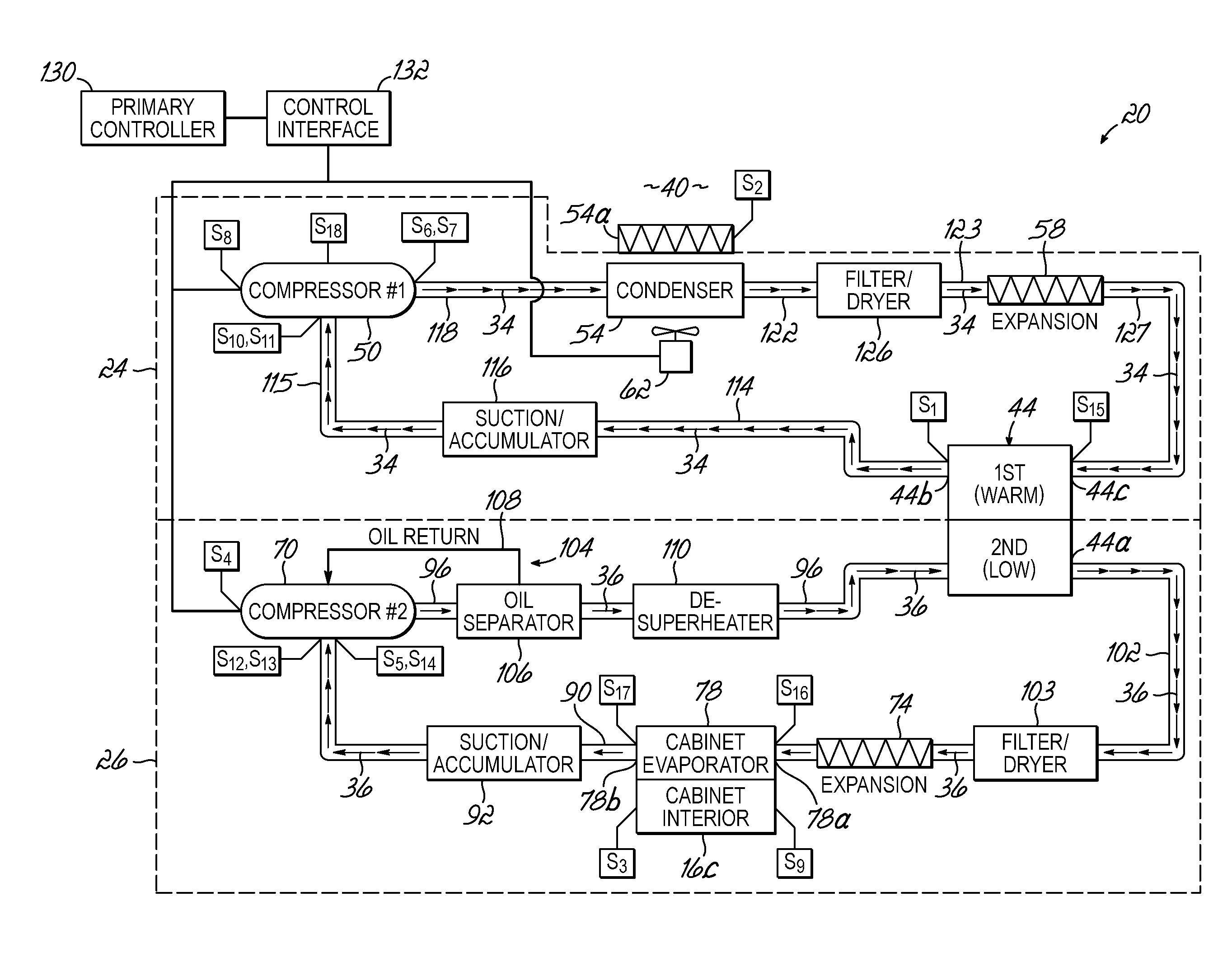 Refrigeration system having a variable speed compressor