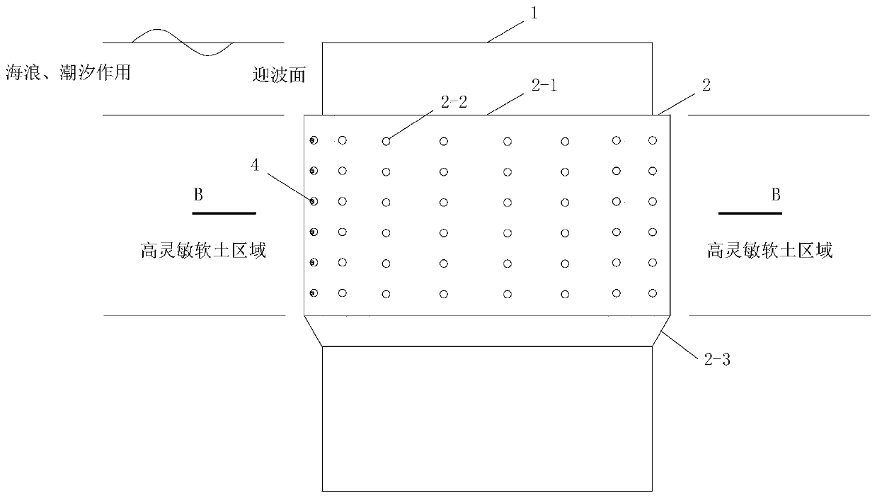 Anti-skid drill cast-in-place pile foundation in high-sensitivity soft soil area and construction method thereof