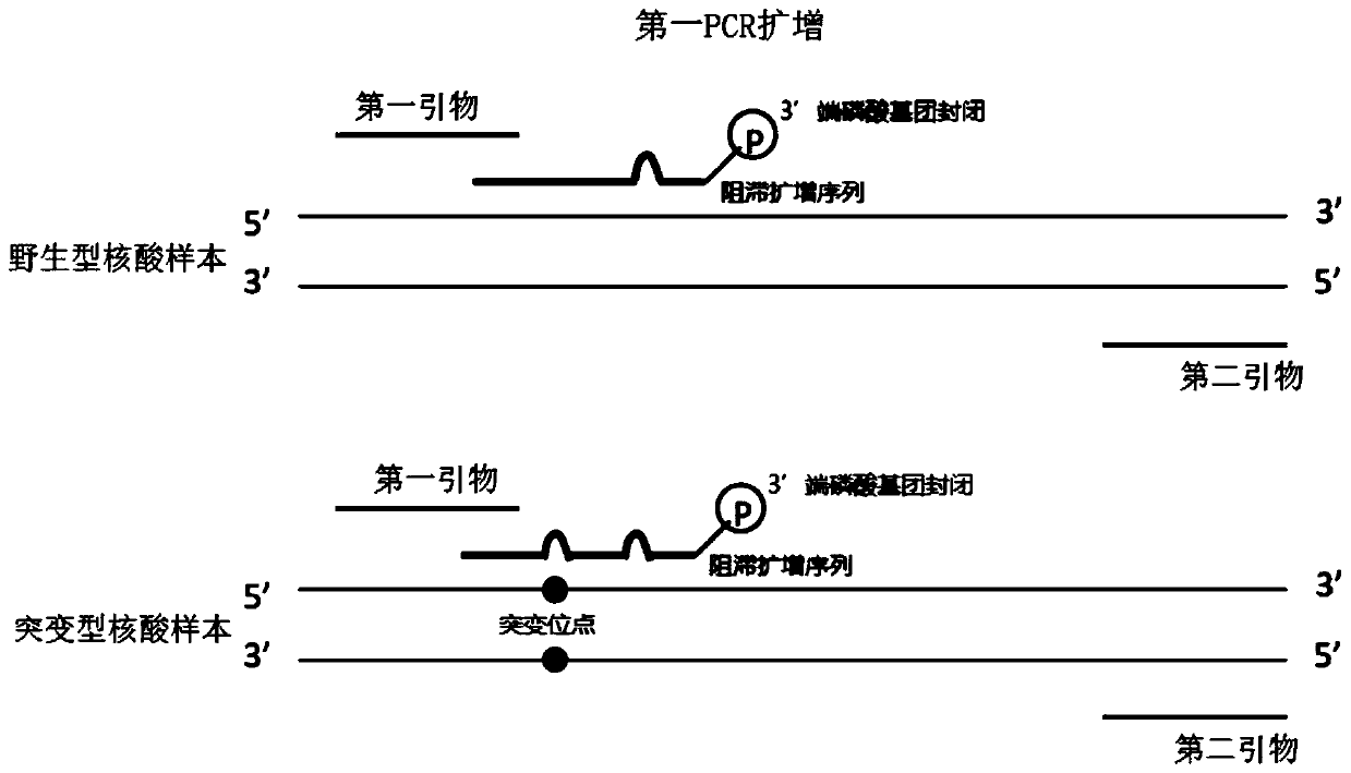 Method for carrying out blocking, substitution, amplification, enrichment and detection on target mutation based on blocker introducing extra base mismatch