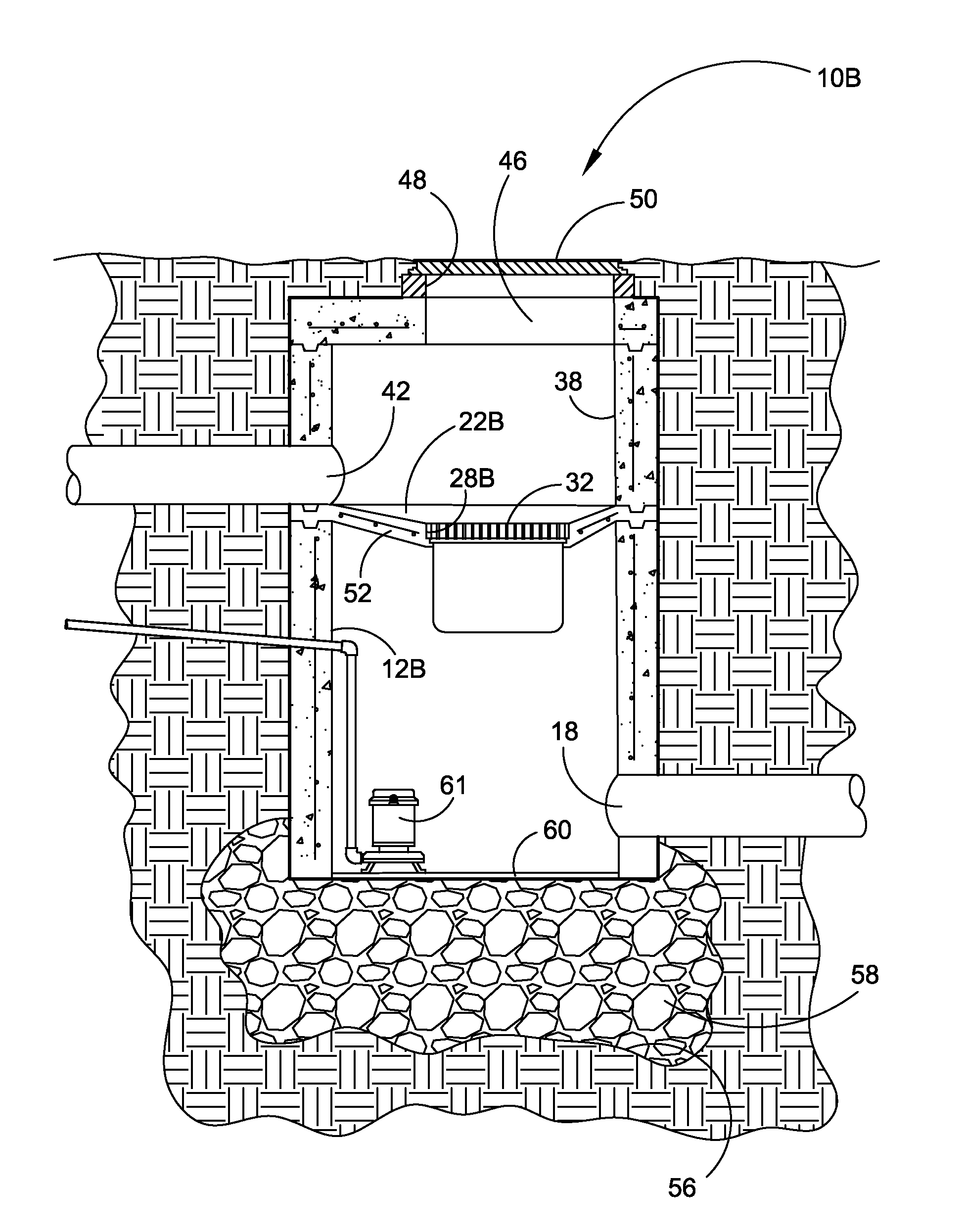 Integrated below-ground vault with a filtered catch basin