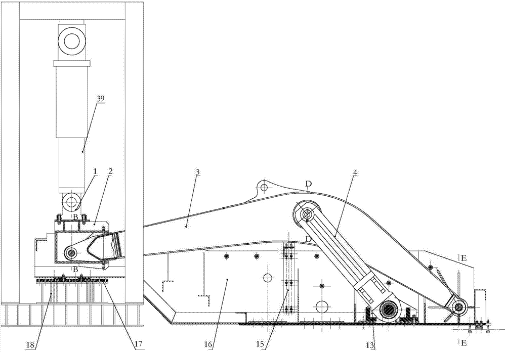 Self-balanced anti-fatigue testing platform of large-size cantilever type bearing structure