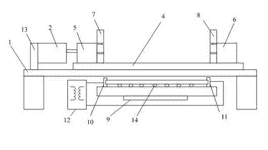 Stretching-straightening device for online heating-straightening process of magnesium alloy extrusion material