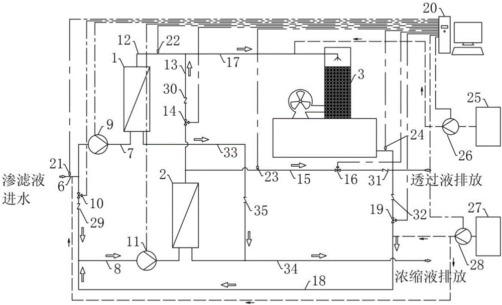 Series-connection and parallel-connection disc tube type reverse osmosis device for trash leachate treatment and application method thereof