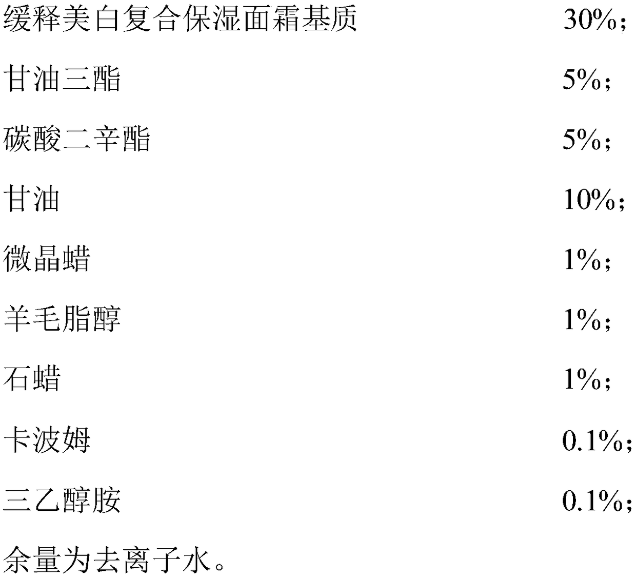 Slow-release whitening composite moisturizing face cream matrix as well as preparation method and application thereof