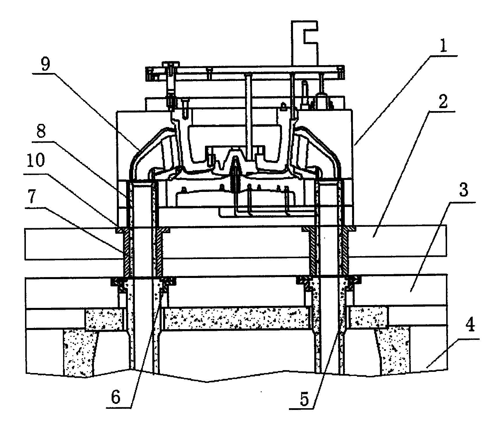 Low-pressure casting process and device for aluminum alloy wheel by bilateral pouring