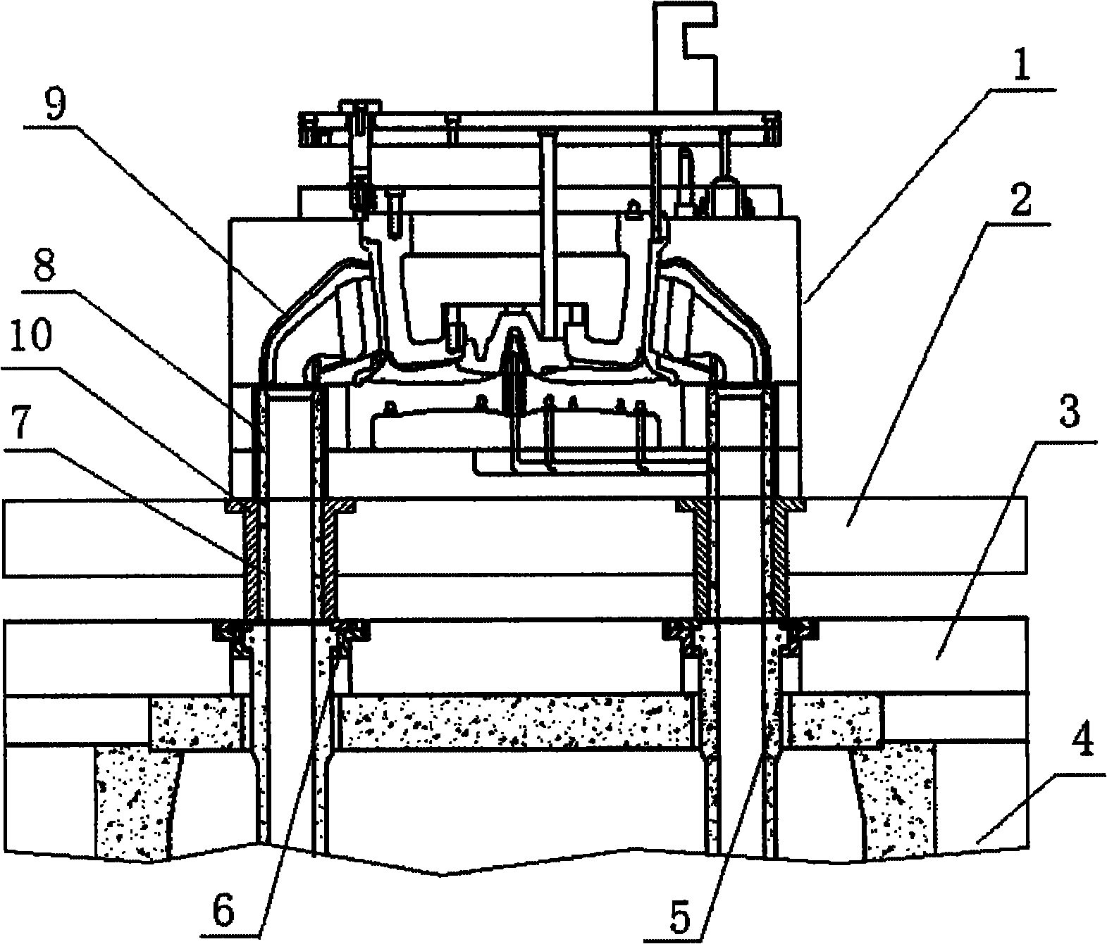 Low-pressure casting process and device for aluminum alloy wheel by bilateral pouring