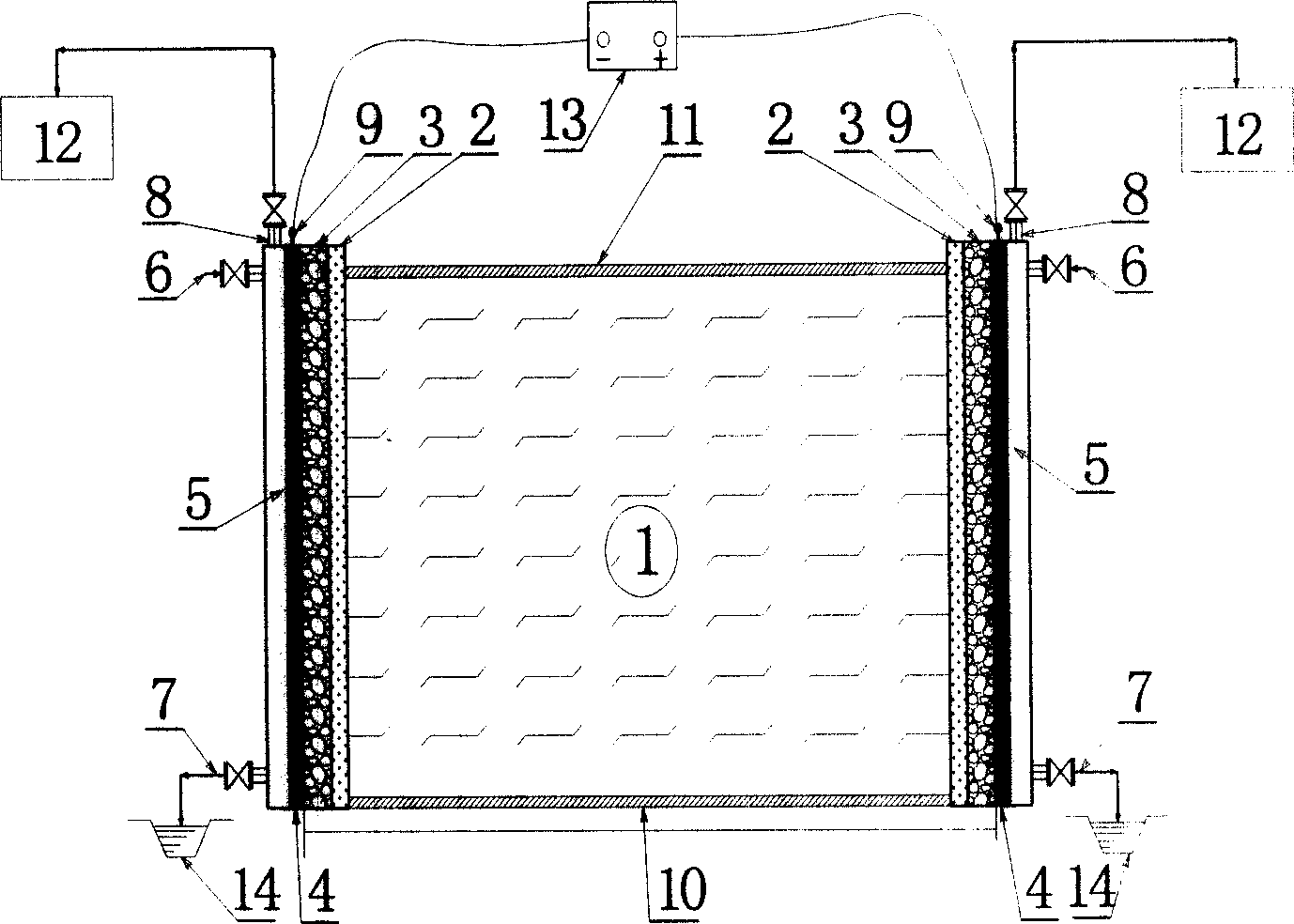 Process for united repairing heavy metal polluted soil by electric power and iron permeable reaction lattices