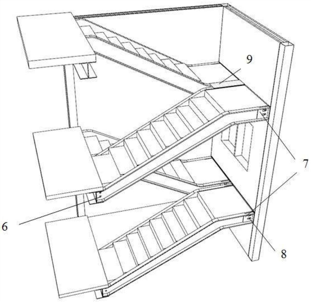 Quickly-assembled concrete-filled steel tube laminated shear wall staircase and installation method