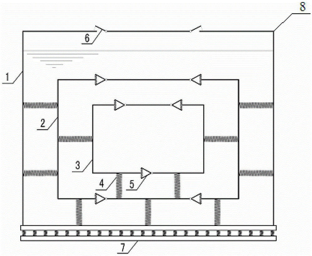 Nested water tank capable of reducing vibration and dissipating energy